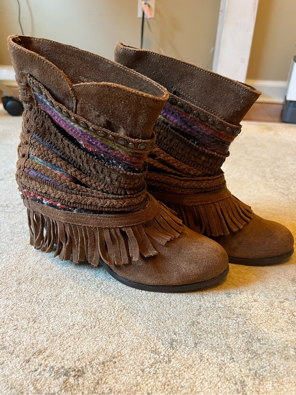 Naughty Monkey Suede Fringe Booties - Size 8